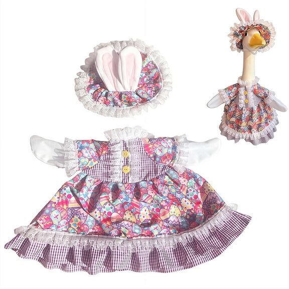 1 Set Easter Porch Goose Outfit 23 Inch 2Rabbit and Eggs Goose Clothes Dress and Hat Costume Set for Easter Spring Holiday Garden Decor