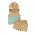 thumbnail image 2 of Baby Boy's Two-Piece Suit, Infant Toddler Boy Contrast Color Sleeveless Hooded Tops + Elastic Waist Shorts, 2 of 9