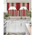 thumbnail image 4 of Red Pink Swag Kitchen Curtains Sets for Windows 24 Inch Length, Farmhouse Wood Grain Vintage Brown Striped Short Window Curtain Panels Swags Valances and Tiers 3 Piece Set for Cafe/Dining Room, 4 of 5