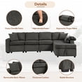 thumbnail image 3 of EUROCO 109.8" Longer Sectional Sofa Chenille Fabric Sectional Couch with Storage Chaise,  with 2 pillows Cup Holder and USB Posts for living room, Black, 3 of 8
