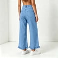 thumbnail image 4 of Juesizh Wide Leg Jeans for Women Plus Size Solid Color Caual Jeans Button Zipper Waist Ruffle Hem Long Denim Pants, S-3XL, 4 of 9