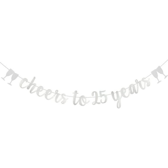 Cheers to 25 Years Banner,Pre-Strung,Silver Paper Glitter Party Decorations for 25TH Wedding Anniversary 25 Years Old 25TH Birthday Party Supplies Letters Silver