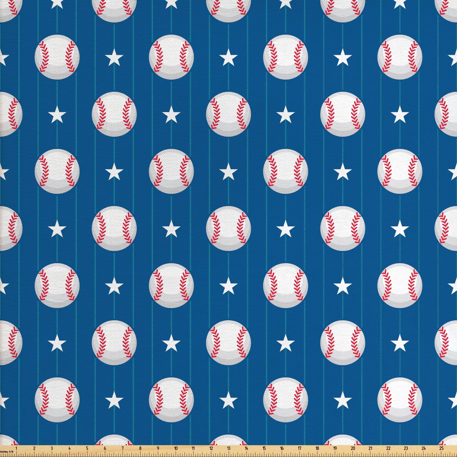 Sports Fabric by The Yard, Baseball Patterns on Vertical Striped