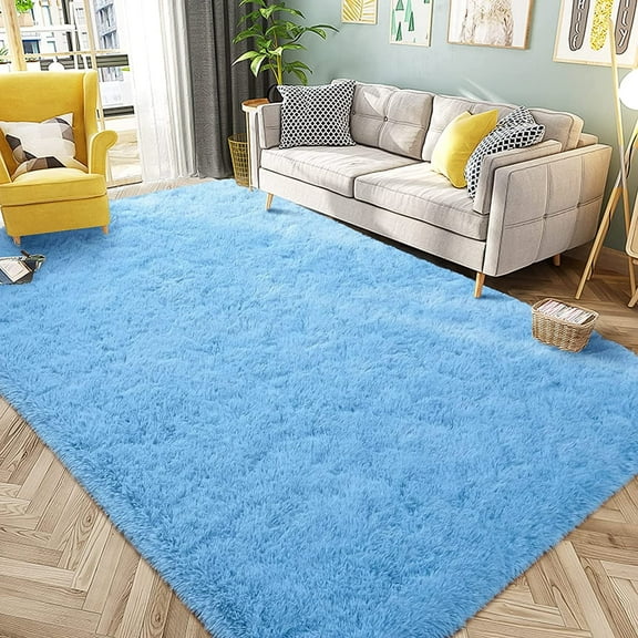 Homore Cute Fluffy Velvet Carpet Soft Washable Area Rugs for Bedroom/ Living Room Decoration,6'x9',Sky Blue