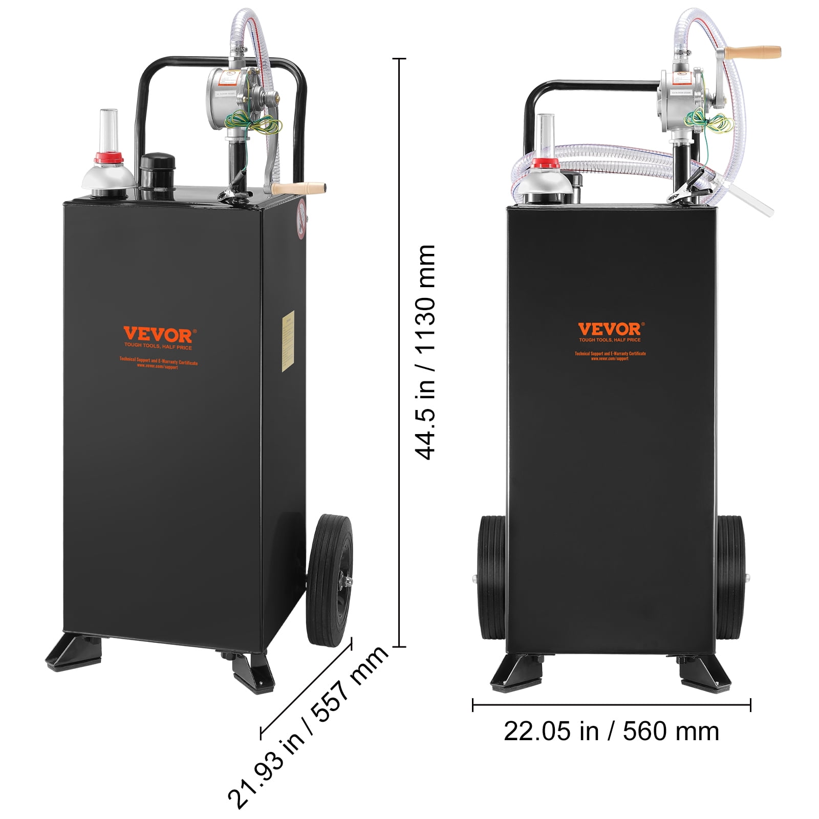 VEVOR 30 Gallon Gas Caddy, Fuel Storage Tank with Wheels, Portable Fuel Caddy with Manuel Transfer Pump, Gasoline Diesel Fuel Container for Cars, Lawn Mowers, ATVs, Boats, More, Black