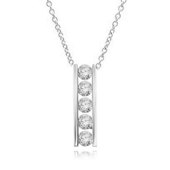 Channel Set Pendant with Artificial Round Brilliant Diamonds by Diamond Essence set in Sterling Silver