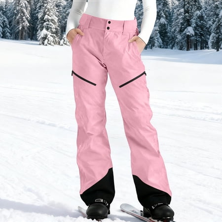 Xdegoge Snow Pants Women Waterproof Fleece Lined Thermal Insulation Ski Wear Windproof Color Block Button Snowboarding Sports Snowpants with Pockets