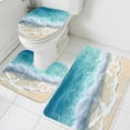 thumbnail image 3 of Aqua Blue Beach Bath Mat 3 Piece Bathroom Rug Set, Coastal Seawaves Sand Shore Scenery Non Slip Bath Rug Contour Mat and Toilet Lid Cover, Absorbent Shower Mats Soft Bath Rugs and Mats Sets, 3 of 8