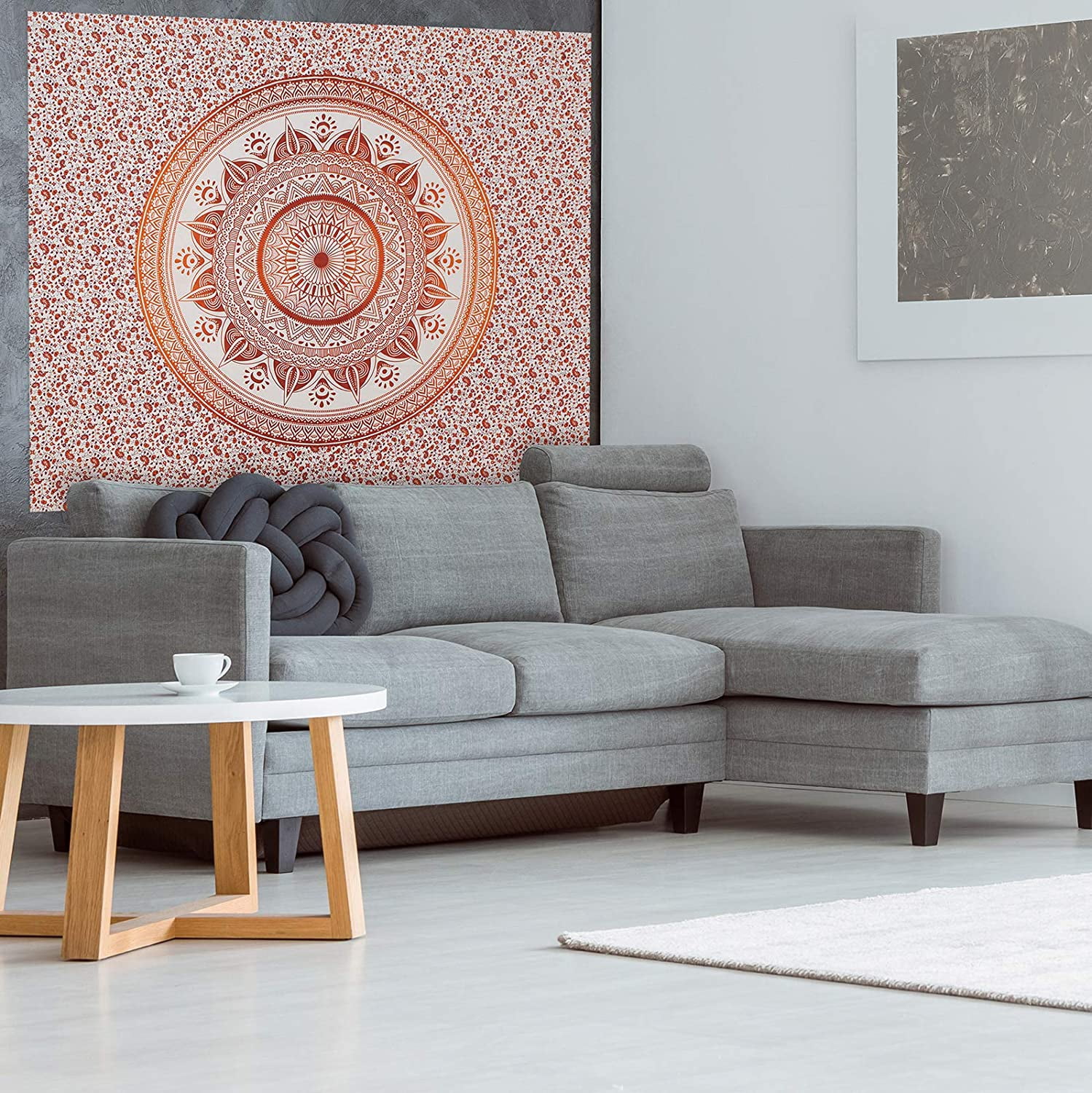 Americanflat Mandala Tapestry Wall Hanging - Boho Hippie Indie Colorful Decoration Artwork Blanket for Living Room, Bedroom, or College Dorm - Handcrafted in India 100% Cotton, Red Orange 50x60