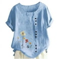 thumbnail image 4 of Birdeem Blouses pour Femmes T-Shirt d'Été à Col Rond Manches Courtes Mode Décontractée Imprimé Bouton, 4 of 9