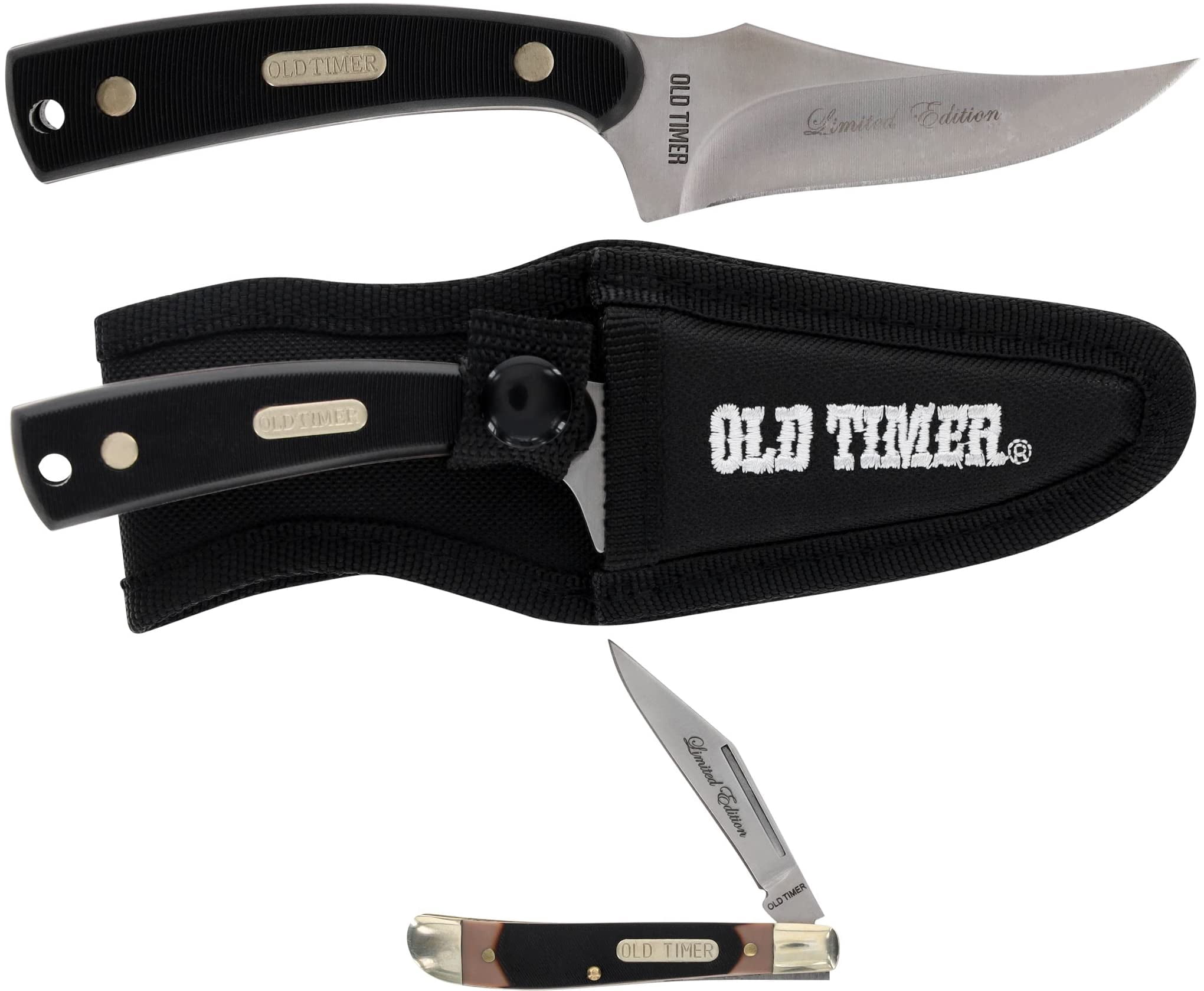 American Outdoor  Sharpfinger & Folding Knife with Tin, Black & Silver