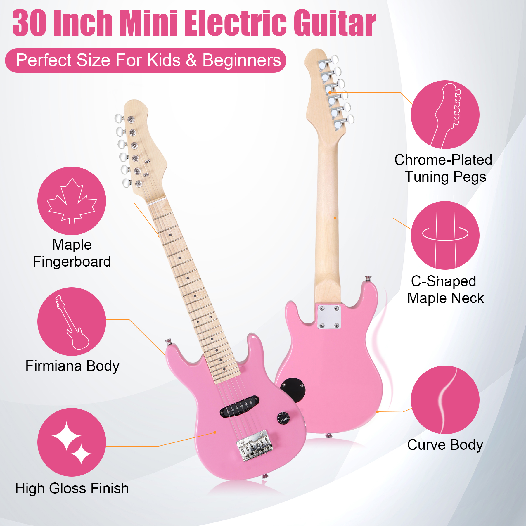 ZenSports 30-inch Kids Electric Beginner Guitar 3/4 Size W/Amp & Accessories Pack, Right-Handed Pink