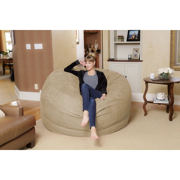 Chill Sack Bean Bag Chair, Memory Foam with Microsuede Cover, Kids, Adults, 6 ft, Camel