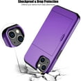 thumbnail image 5 of For iPhone 13 Case with Card Holder Heavy Duty Protective Dual Layer Shockproof Hidden Card Slot Slim Wallet Case for iPhone 13 for Women&Men(Purple), 5 of 14
