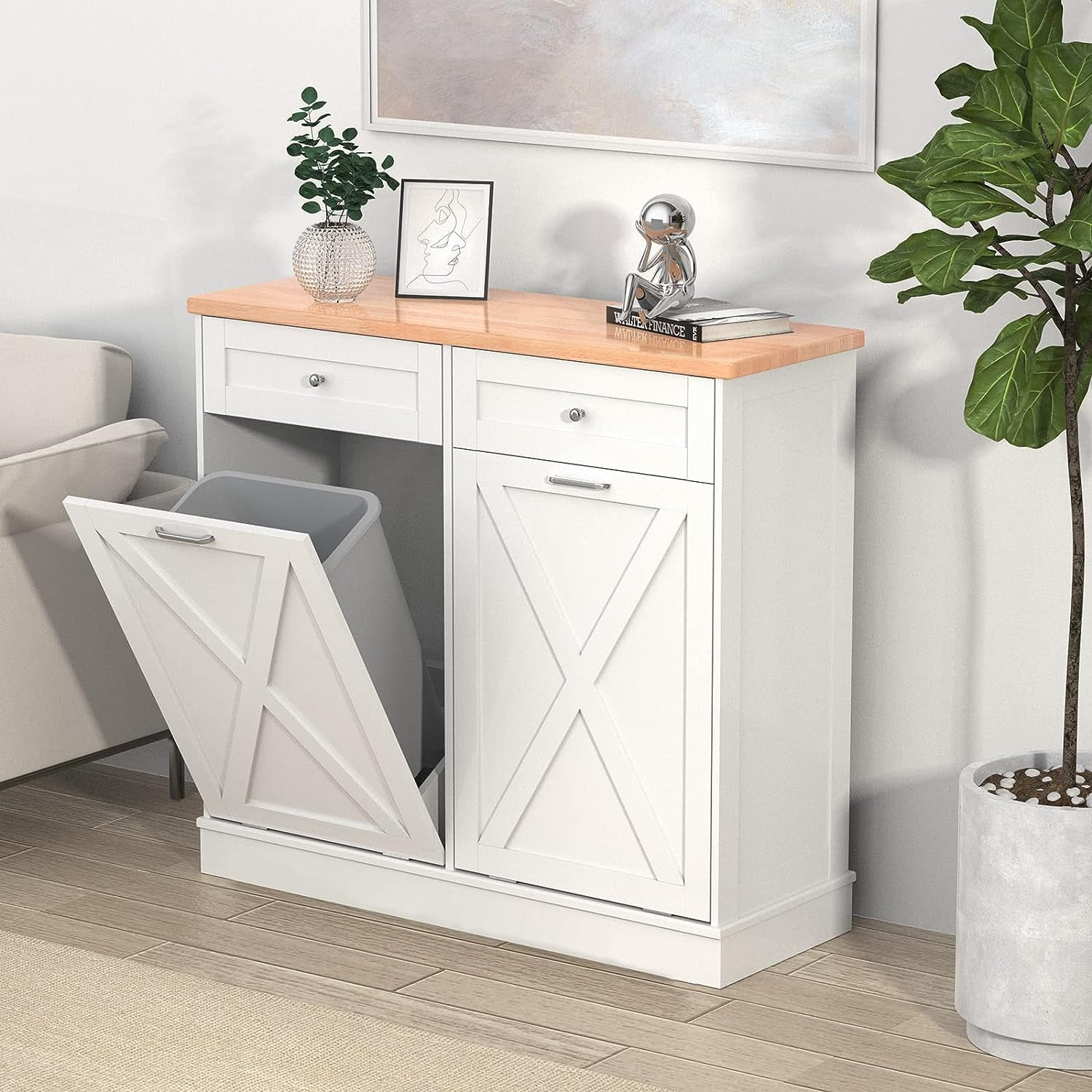 NEW　フリーチェスト　BE/BK/WAL/WH TOLEAD, Double Tilt Out Trash Cabinet, 39.3