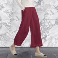 thumbnail image 2 of CHUOU 2024 Women's Casual Loose Elastic Waist Cotton Trousers Seven Point Wide Leg Pants, 2 of 5