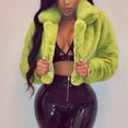 thumbnail image 2 of Women's Oversized Cardigan Sweater Lightweight Trendy Homewear Fluffy Turn-Down Collar Fur Short Loose Classic Sweater Tops Green XXL, 2 of 7