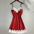 thumbnail image 2 of Womens Nightdress Sleepwear New Women Satin Nightdress Spaghetti Strap Low Cut Backless Lace Mini Dress Nightgown with Chest Pads Red M, 2 of 4