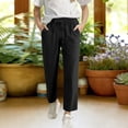 thumbnail image 2 of ZLBDYG Linen Pants Girls High Waist Carrot Straight Leg Summer Bottoms Teen Kids Drawstring Ankle Length Tapered Trousers Slacks, 2 of 6