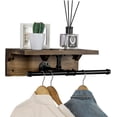 thumbnail image 4 of MyGift Wall Mounted Garment Rack with Top Rustic Burnt Solid Wood Shelf, Industrial Matte Black Metal Pipe Storage Clothing Hanger Rod and Display Shelf, 4 of 7
