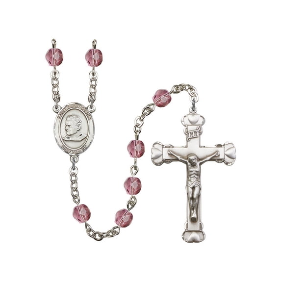 St. John Bosco Silver-Plated Rosary 6mm February Purple Fire Polished Beads Crucifix Size 1 5/8 x 1 medal charm