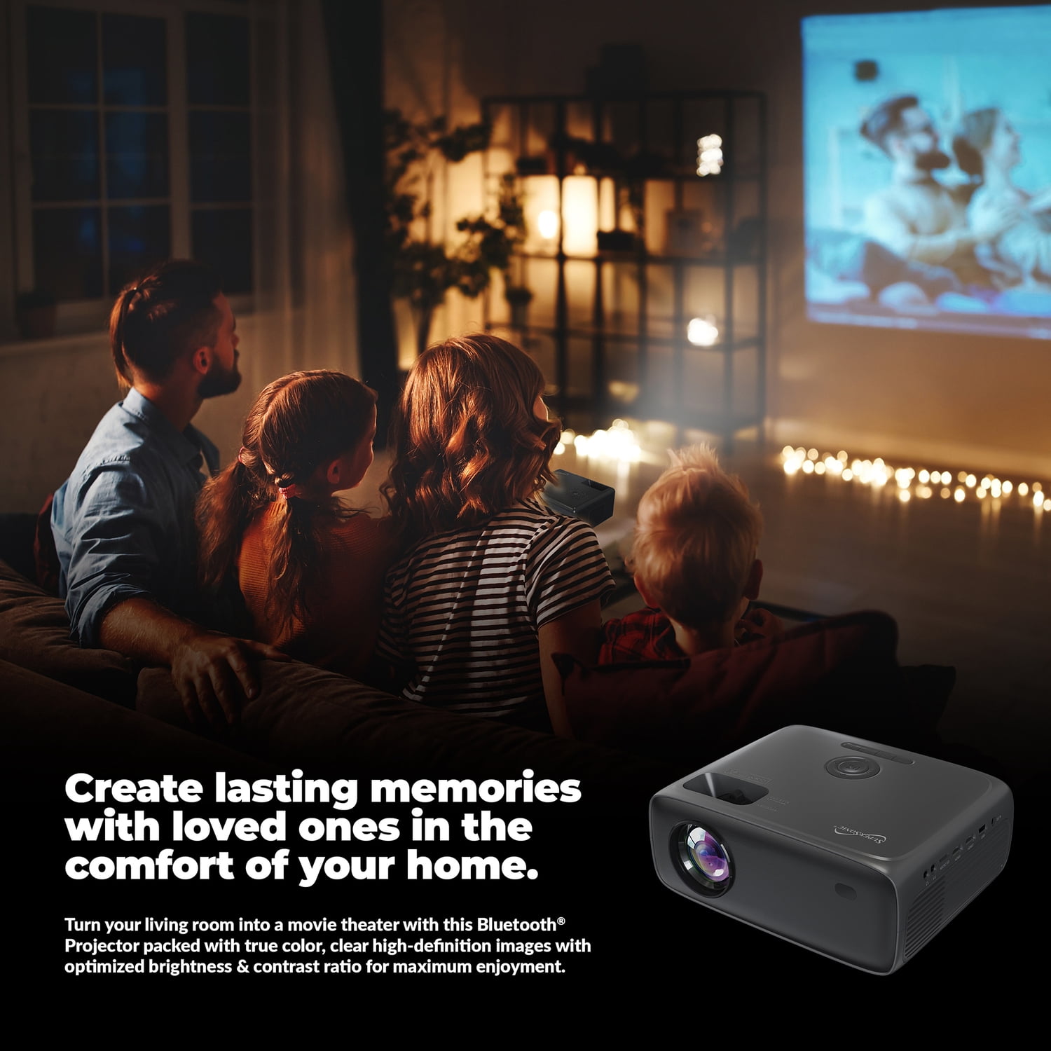 Supersonic 1080p 300-ANSI-Lumen Compact LED Projector with Bluetooth and Remote