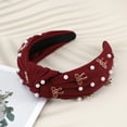 thumbnail image 6 of Unique Bargains 1 Pc Bow Faux Pearls Tie Headbands for Women Wine Red, 6 of 6