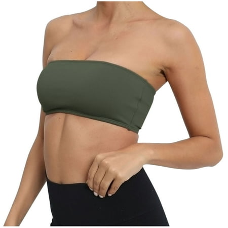 Mrat Long Line Sports Bra Women Women Strapless Bra Bandeau Bra Padded Wrapped Chest Bralette Bra Seamless Sports Fitness Bra V Neck Sports Bra S-203 A-Green S