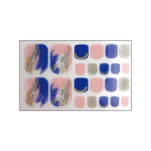 Pegatinas de verano para las uñas de los pies, sin pegamento, de larga duración, brillantes, con lima de uñas, capa de gel, no requiere horneado, para manicura DIY