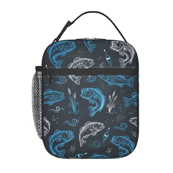 Camo Fish Lunch Bag Leakproof Insulated Reusable Lunch Box Office Travel Outdoor Commute Thermal Meal Pouch Storage Case Bag