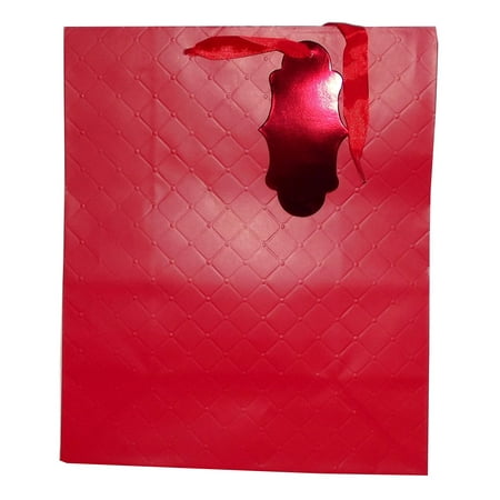 Paper Gift Bag Craft - Paper Craft Red Quilt Texture Gift Bag, 12 X 10 inches