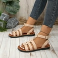 thumbnail image 2 of Hopeusnice Sandals for Women Trendy Non-Slip Breathable Open Toe Flat Heel Soft PU Materials Summer Shoes Women's Sandals Round Toe Roman Round Toe Vacation Shoes Beige 39, 2 of 5