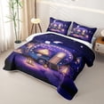 thumbnail image 3 of Castle Fairy Magical Camper Quilt Full for Girls,Starry Night Print Full Bedspread Sets for Bedroom,Purple Black, 3 of 7