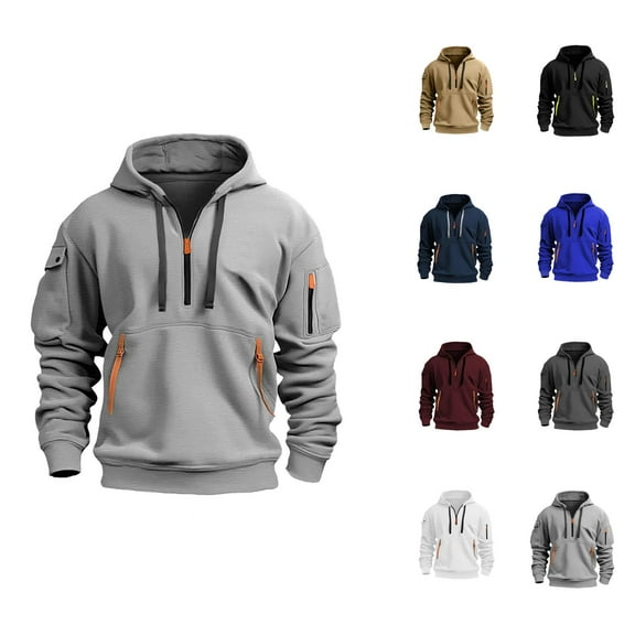 Mens Hoodies Pullover 2025 Fall Winter Long Sleeve Half Zipper Plain Hoodie with Pockets Hooded Sweatshirt