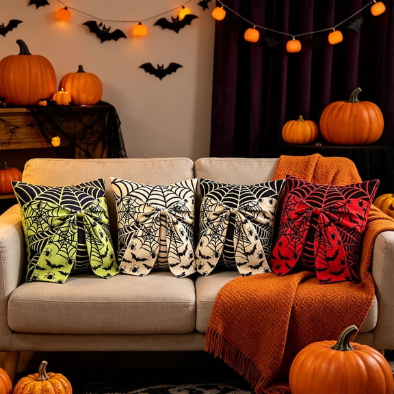 WDOBM Halloween Decorative Bows, Halloween Bow Print Pillowcase Sofa Cushion Festive Decor, Holiday Decor Bow, Halloween Bows Chair Covers for Home Decor Indoor