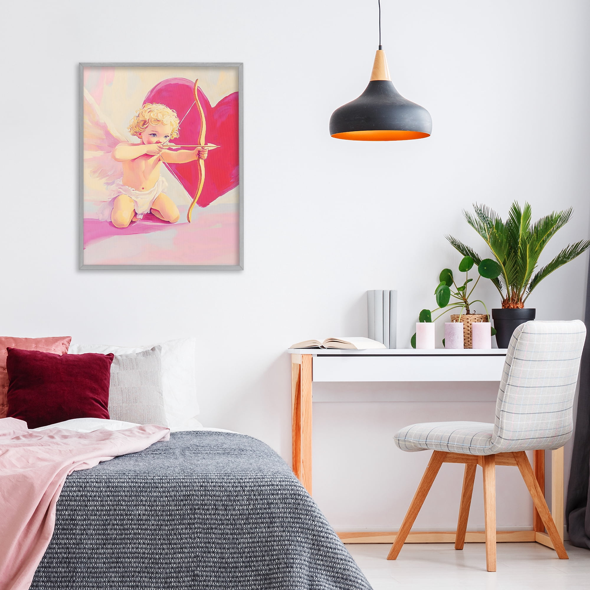 Stupell Industries Cupid Shooting Arrow with Heart Gray Framed Giclee Art, design by The Prints Vibe
