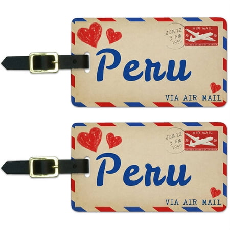 Air Mail Postcard Love for Peru Luggage Suitcase Carry-On ID Tags, Set of 2