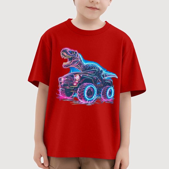 Gyujnb Dinosaur Graphic Short Sleeve Crew Neck T Shirt Comfortable Casual Tee for Everyday Summer Activities (Baby,Little Boys),4-5 Years