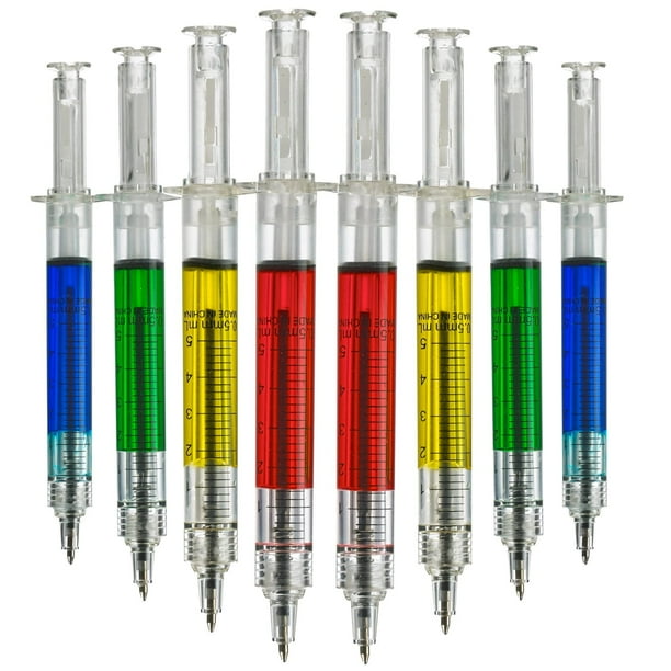 Bolígrafos de jeringa Bedwina, retráctiles y divertidos, multicolor, paquete de 24
