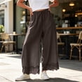 thumbnail image 6 of Tqcoqu Women's High Waisted Wide Leg Cropped Lace Hem Pants, Drawstring Casual Lightweight Trousers with Pockets, 6 of 9
