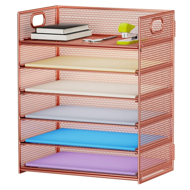 Organizador de papel Marbrasse, bandeja para cartas de 6 niveles, oro rosa