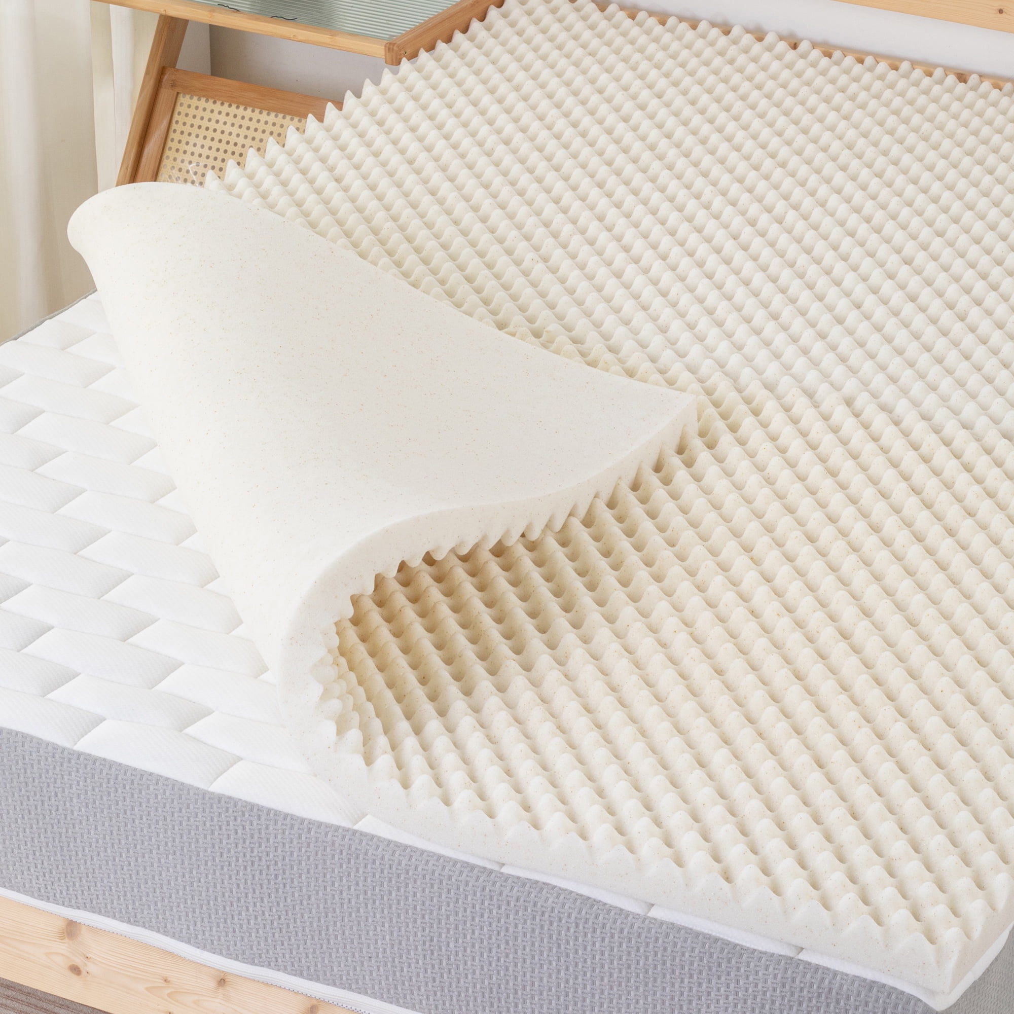 Continental Sleep, 2" Convoluted Copper-Infused Memory Foam Mattress Toppers, Cooling and Pressure Relieving with Airflow Design, Full, Beige