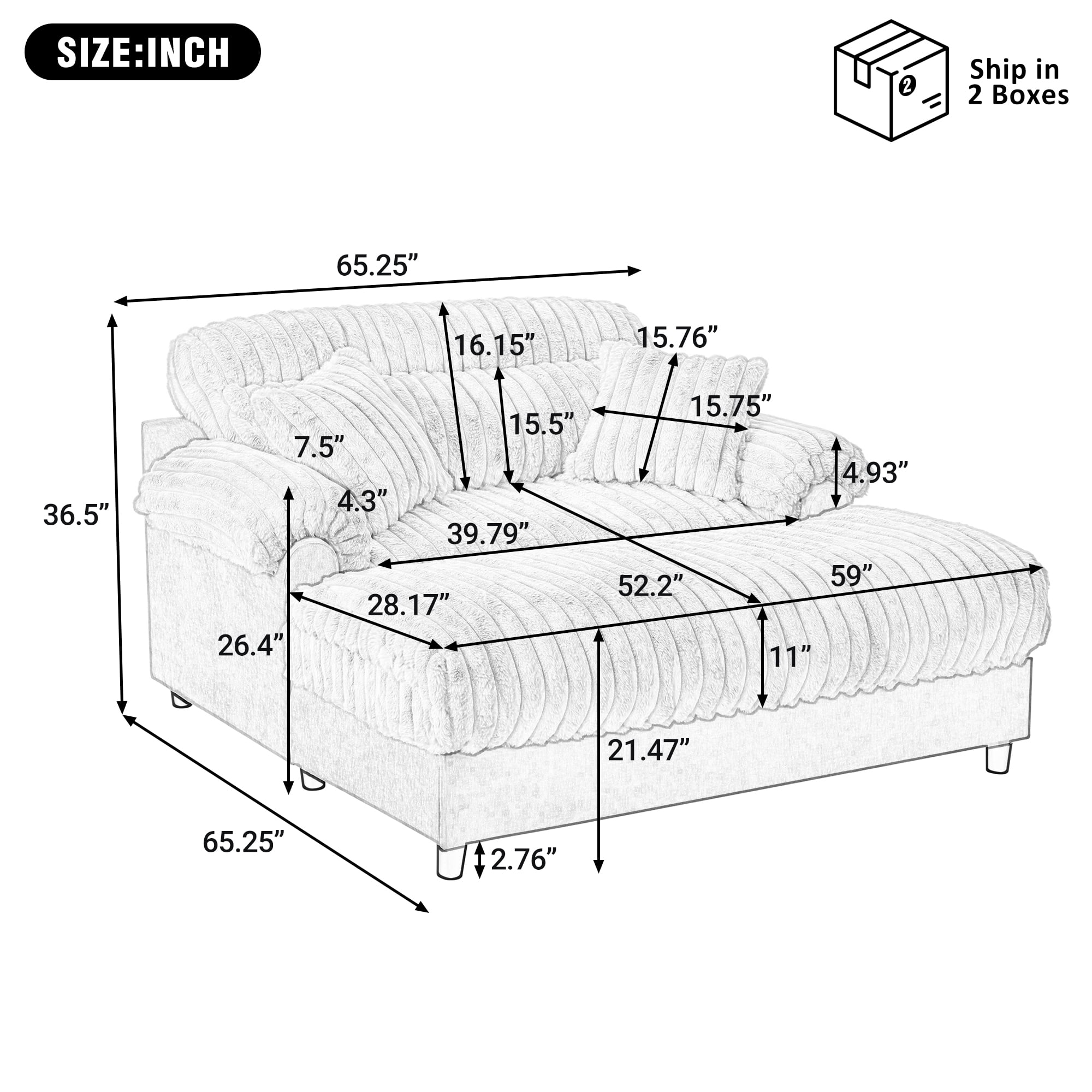Euroco Modern Chaise Lounge Sofa 65.25" Cloud Chaise Sofa Cozy Plush Sofa Couch with Two Throw Pillows for Living Room, Wine