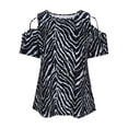 thumbnail image 6 of Women's Cold Shoulder Shirts Plus Size Zebra Striped Tee Criss Cross Cut Out Short Sleeve Top for Going Out Wear, 6 of 9