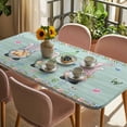 thumbnail image 3 of Easter Table Cloths for 6 Foot Rectangle Tables, Farmhouse Gnomes Rabbits Eggs Wooden Grain Patio Waterproof Elastic Fitted Tablecloths, Washable Rectangular Table Cover for Camping, 3 of 8