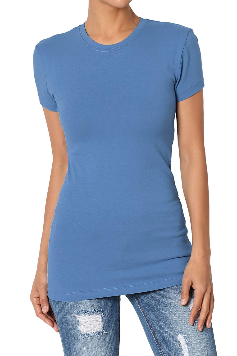 TheLovely Women's & Juniors Basic Round Crew Neck Short Sleeve