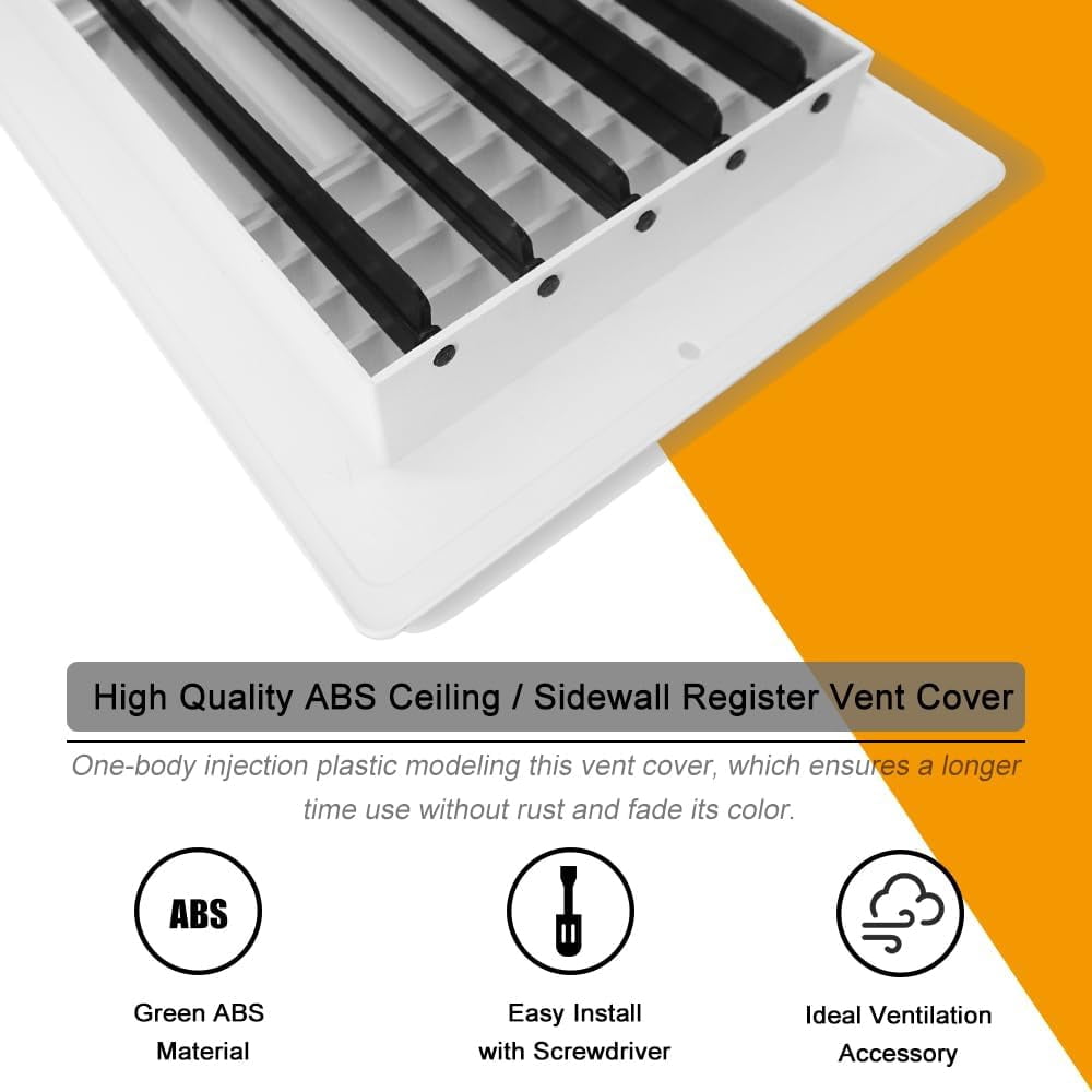 10x8 Inch(Duct Opening) Ceiling Register Wall Vent 3-Way Plastic Sidewall Ceiling Air Vent w/Manual Adjuster for Home, Office, Bathroom, Toilet