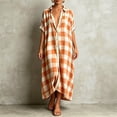 thumbnail image 2 of KHONTS Women's Linen Maxi Shirt Dress Short Sleeve Button down Casual Dress Loose Summer Gingham Beach Cover up Dresses Orange XL, 2 of 5