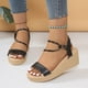 thumbnail image 2 of Bmisegm Ladies Summer Casual Shiny Leather Solid Colour Slope Heel Buckle Beach Large Size Sandals Sandals Women Summer Black 6.5, 2 of 9