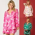 thumbnail image 3 of Yokua Women's Silk Satins Pajama Set Christmas Sleepwear Long Sleeve Top with Shorts, 3 of 19